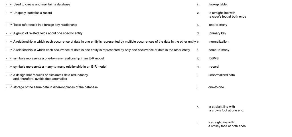  - Used to create and maintain a database a. lookup table