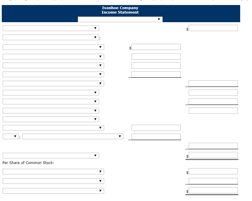 Company for the year ended December 31, 2020. Ivanhoe Company Income Statement