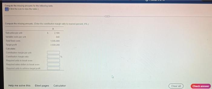 Required units to break even Required sales dollars to break even Required