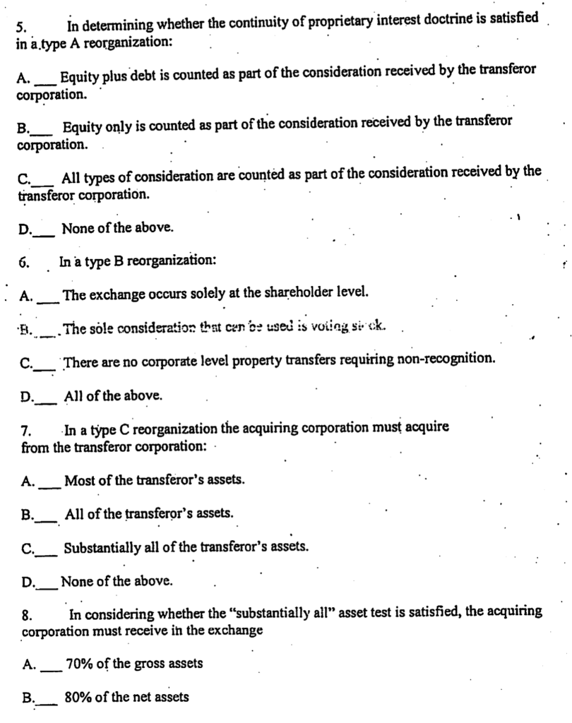 Please answer the # 5-11 multiple choice questions: Textbook: Federal Income Taxation