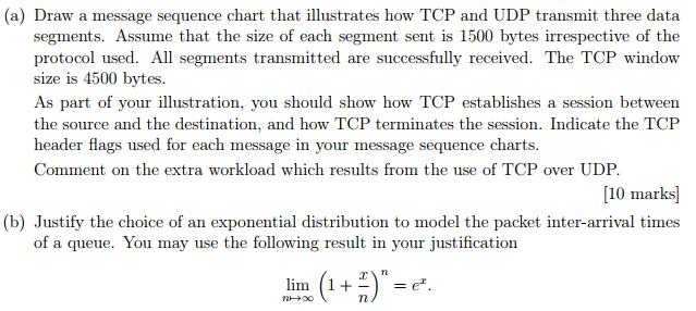  (a) Draw a message sequence chart that illustrates how TCP and