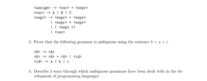  var=expr A | B | C expr> -> + expr> |