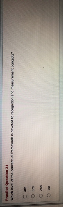  Practice Question 21 Which level of the conceptual framework is devoted