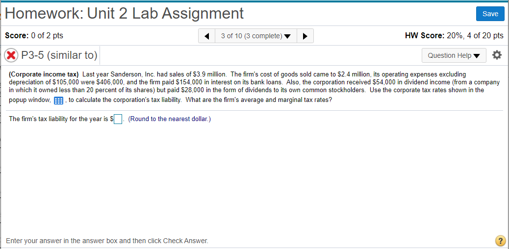 Homework: Unit 2 Lab Assignment Save Score: 0 of 2 pts