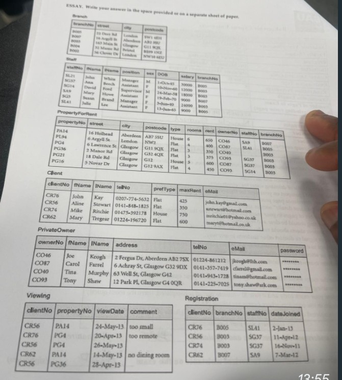  1) Use the scheme instance to answer the followings: (Marks: 5*20)(10