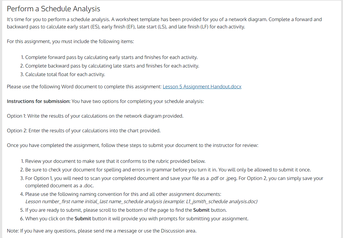 start by calculating forward pass for this schedule based on the given