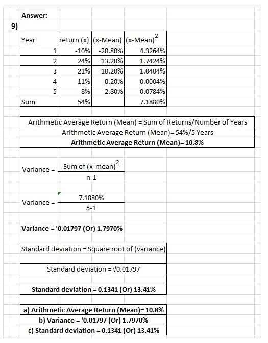 Answer #10 #9 is provided below 9. Calculating Returns and Variability Youve
