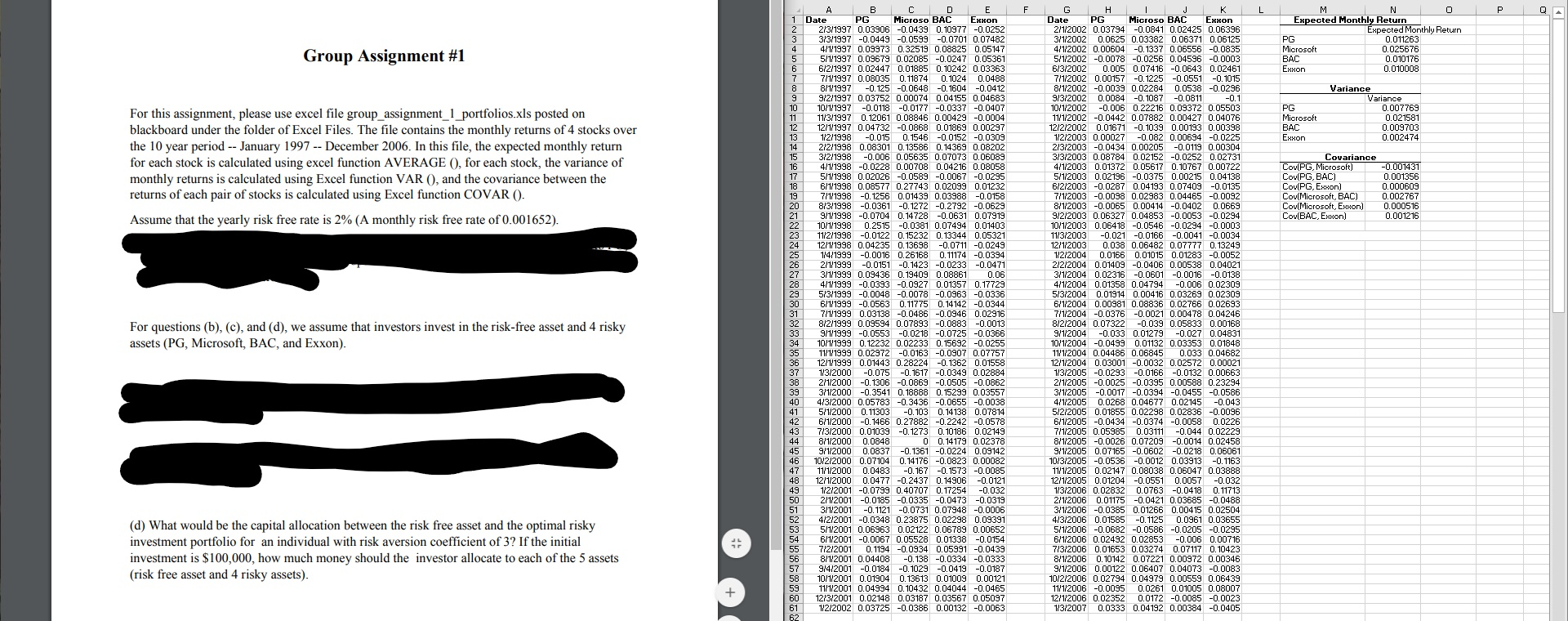  F Expected Monthly Return Expected Monthly Return PG 0.011263 Microsoft 0.025676