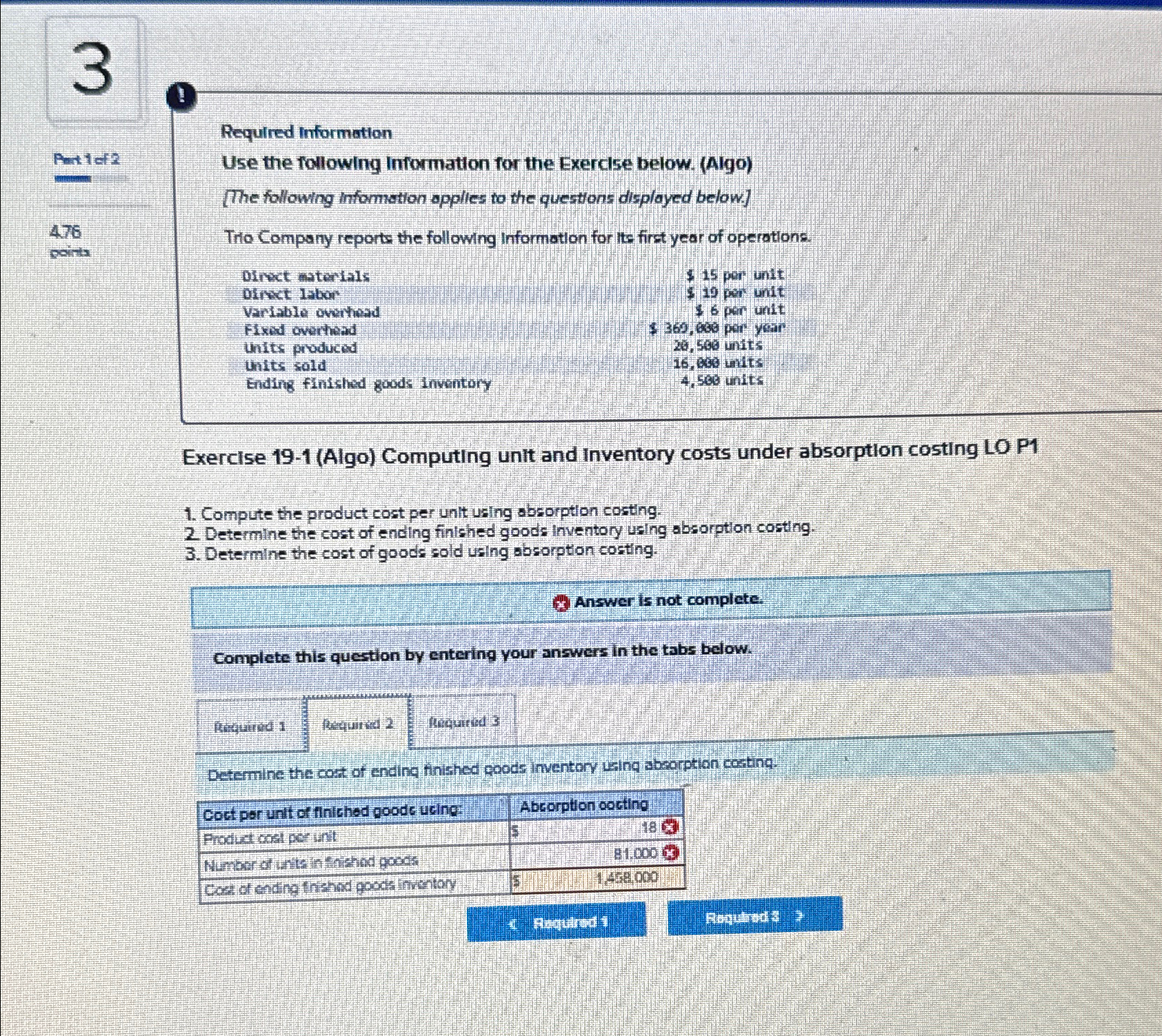  Required information Use the following Information for the Exercise below. (Algo)