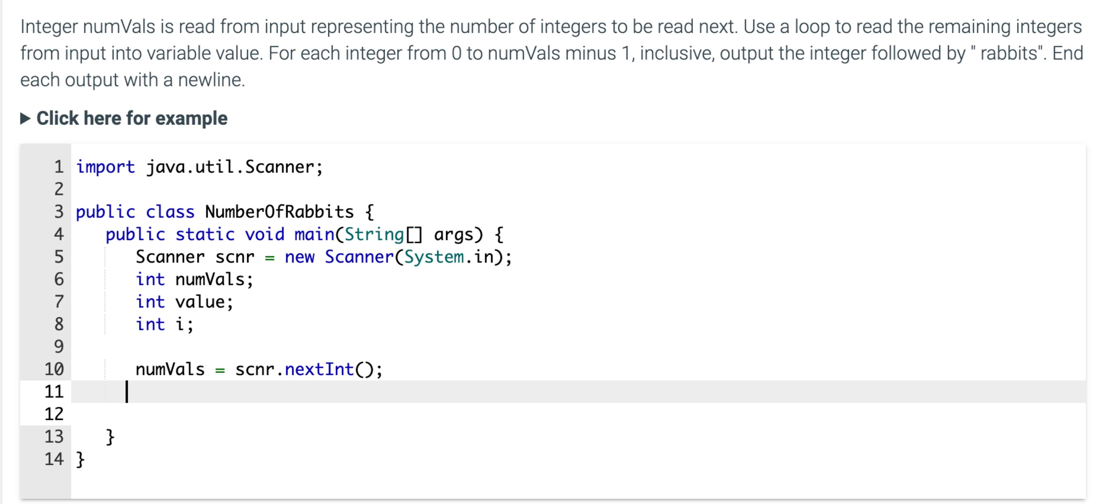  java pleaseInteger numVals is read from input representing the number of