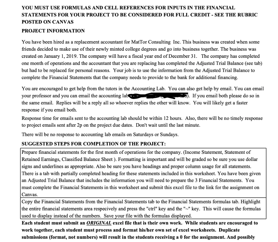 Please help me construct this!!! YOU MUST USE FORMULAS AND CELL REFERENCES