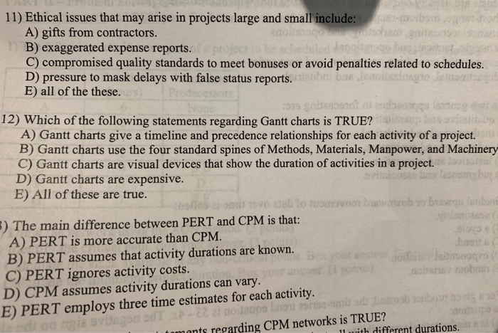  11) Ethical issues that may arise in projects large and small