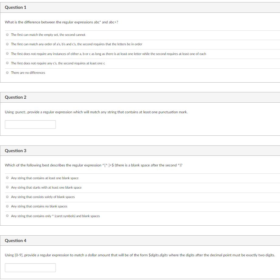  Question 1 What is the difference between the regular expressions abc