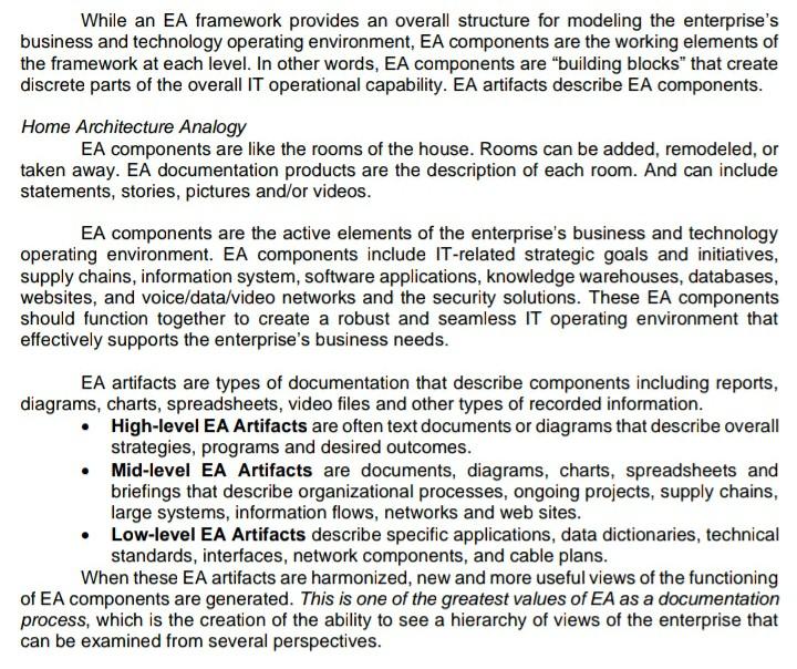 QUESTION: 1. What are EA components and how do they relate