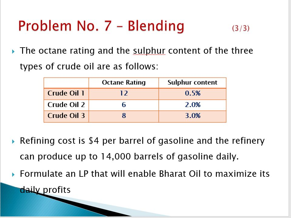 Premium, Super). Each grade is produced by blending three types of crude