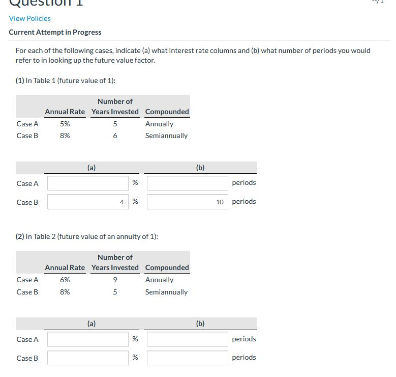  QueSLIUIT 1 View Policies Current Attempt in Progress For each of