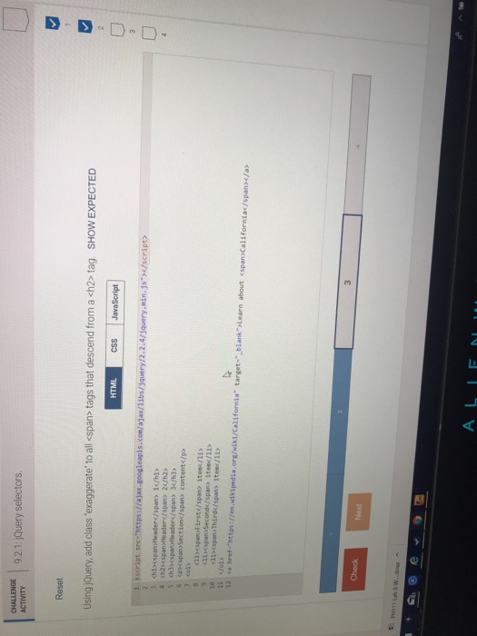  CHALLENGE ACTIVITY -1 9.2.1 :jQuery selectors. Reset Using jQuery, add class