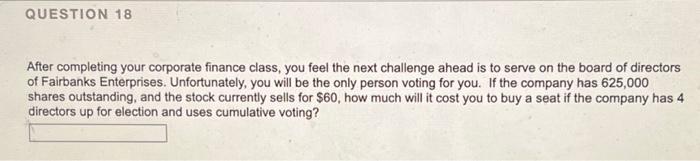 please show work in excel After completing your corporate finance class, you