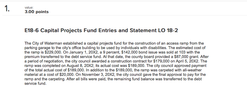  value: 3.00 points E18-6 Capital Projects Fund Entries and Statement LO