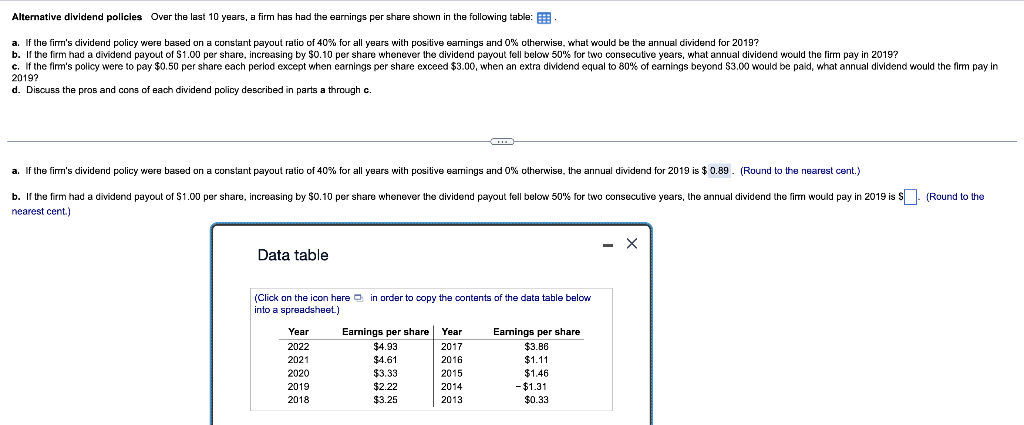 I need help with B through D, Thanks Alternative dividend polleles Over