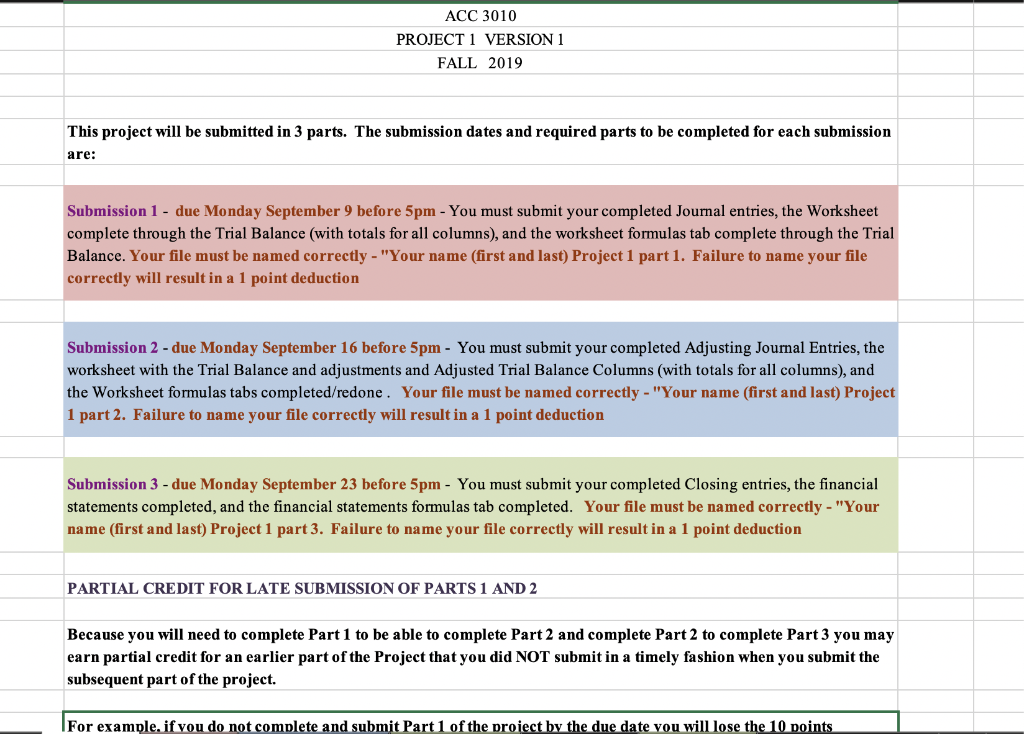 ACC 3010 PROJECT 1 VERSION 1 FALL 2019 This project will
