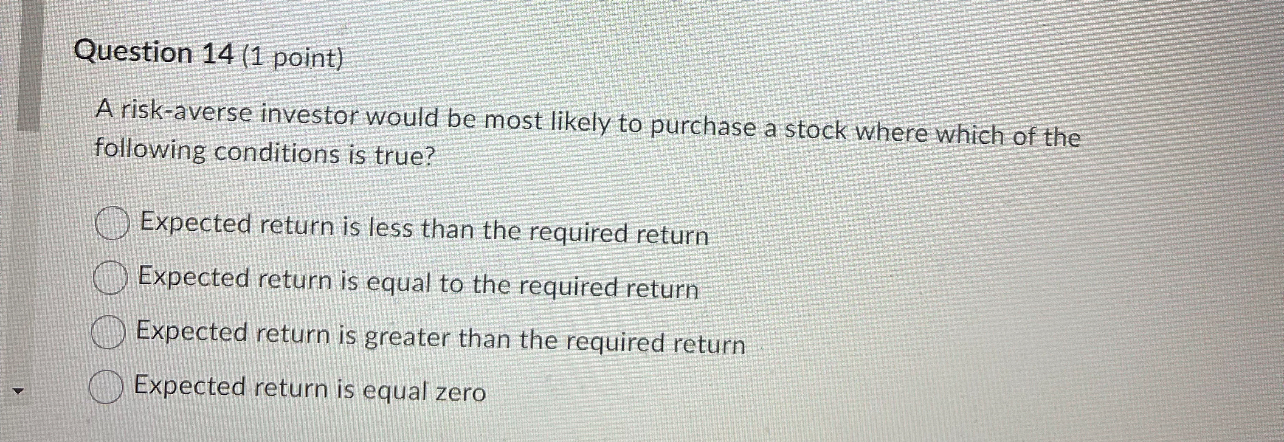  Question 14(1 point) A risk-averse investor would be most likely to