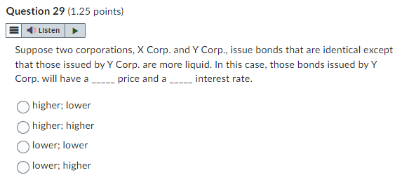  Question 29(1.25 points) LIsten Suppose two corporations, X Corp. and Y