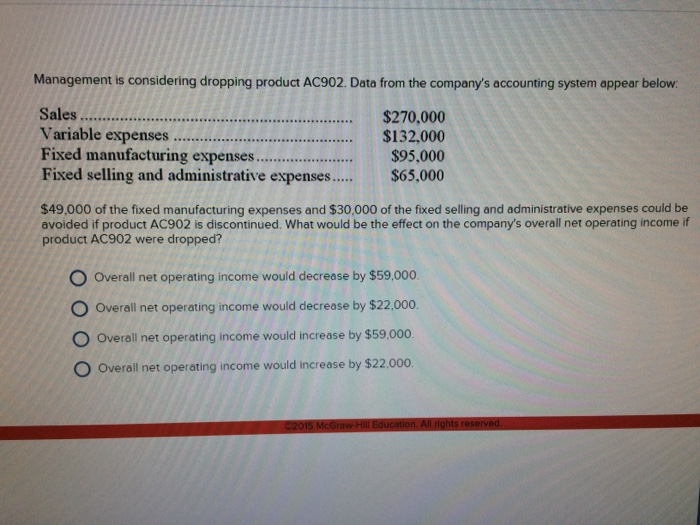  Management is considering dropping product AC902 Data from the company's accounting