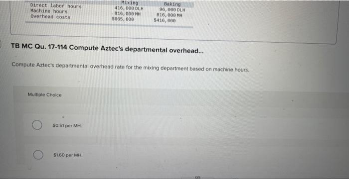 questions displayed below] Aztec Industries produces bread which goes through two operations,