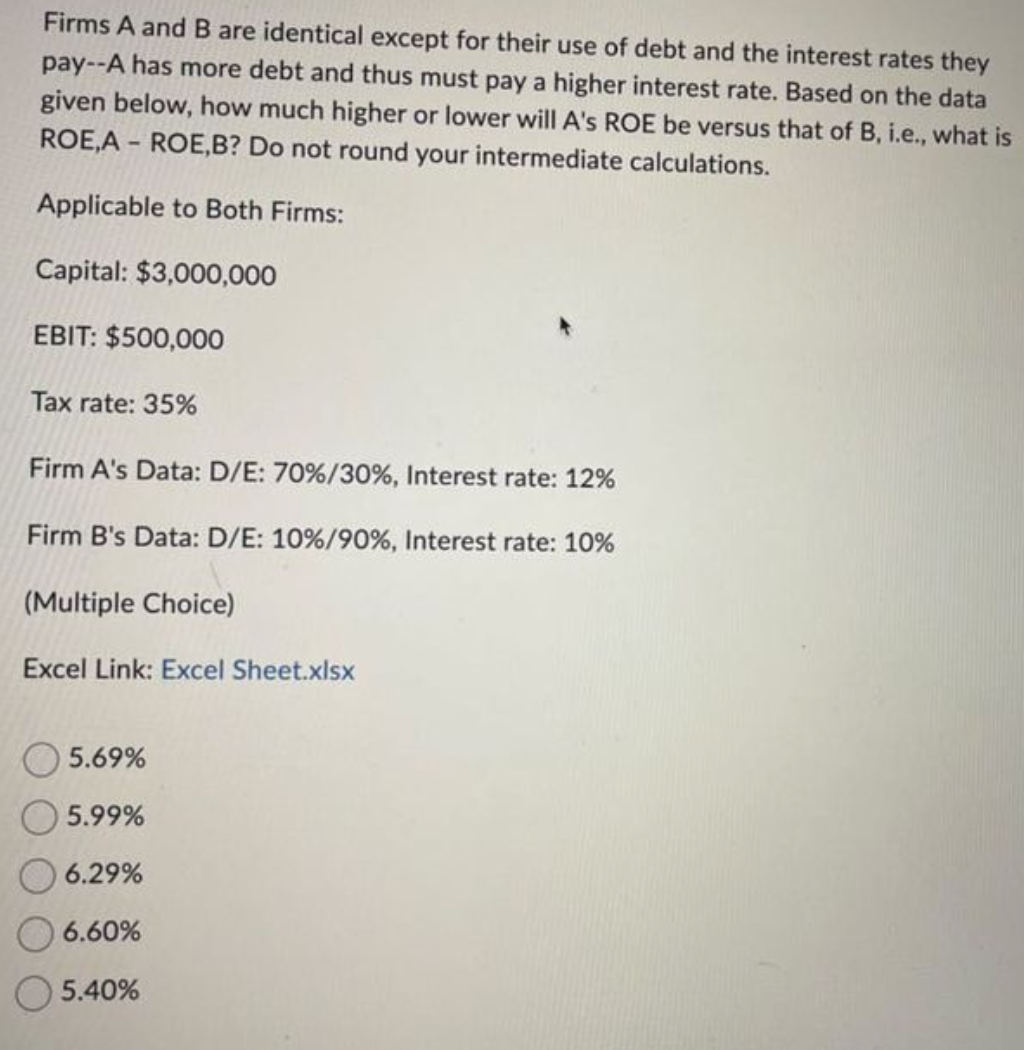  Firms A and B are identical except for their use of