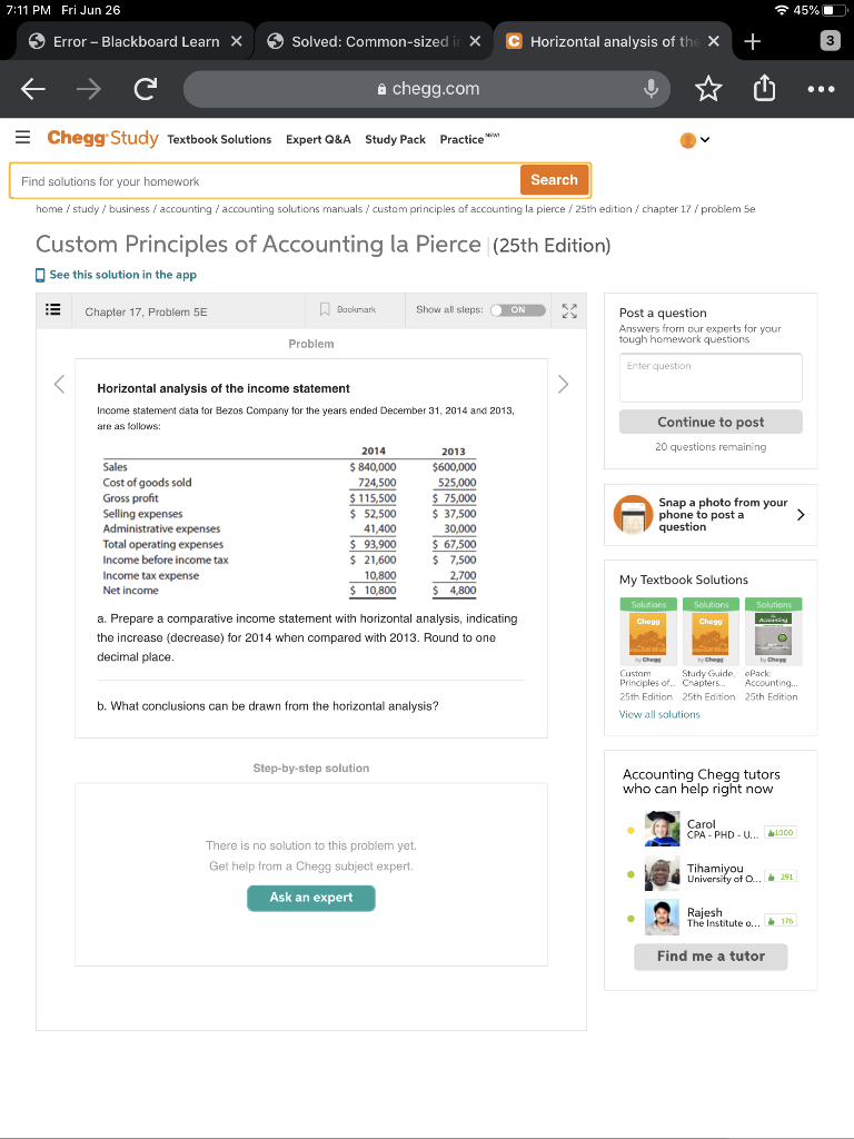 7:11 PM Fri Jun 26 45% Error - Blackboard Learn X