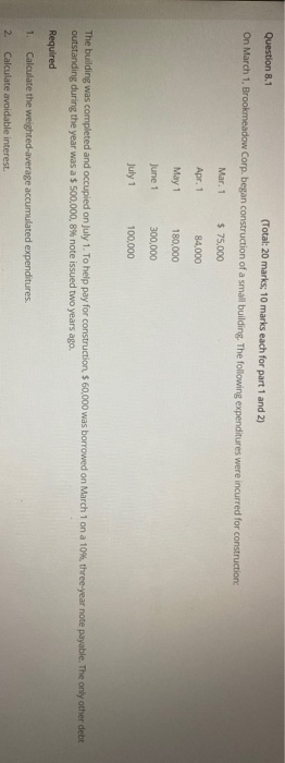  Question 8.1 (Total: 20 marks; 10 marks each for part 1