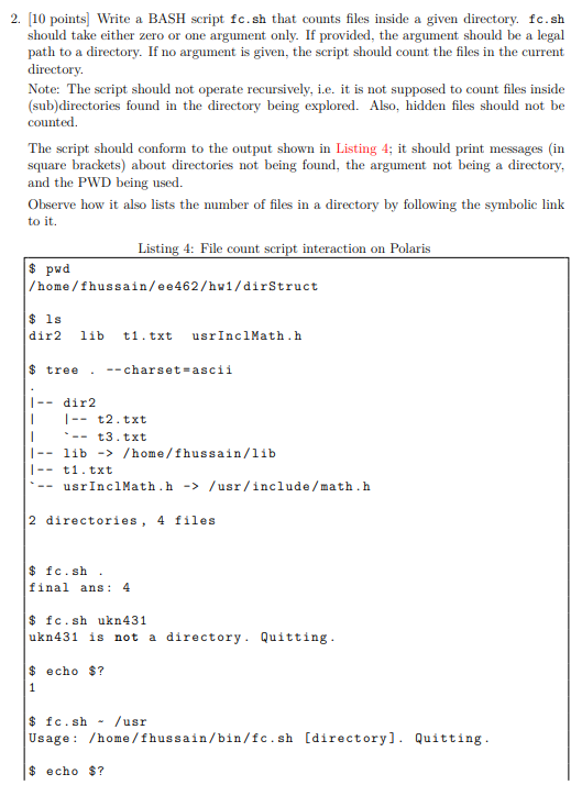  2. [10 points] Write a BASH script fc. sh that counts