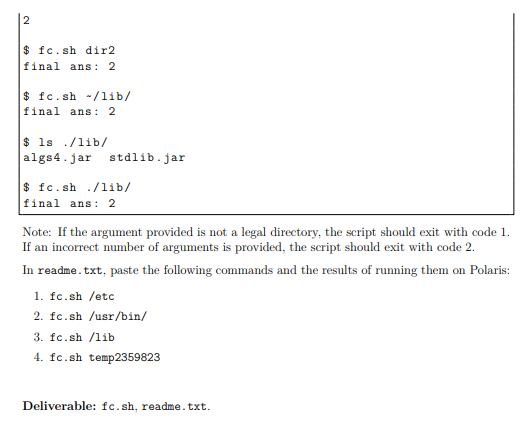 files inside a given directory. fc. sh should take either zero or
