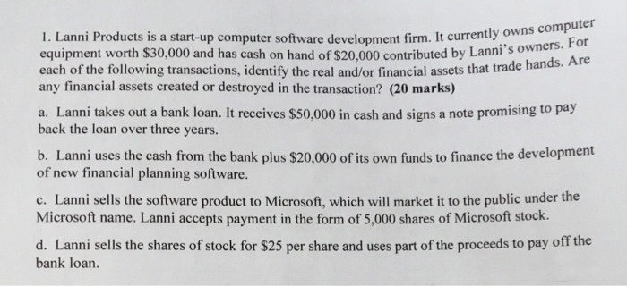 1. Lanni Products is a start-up computer software development firm. It currently