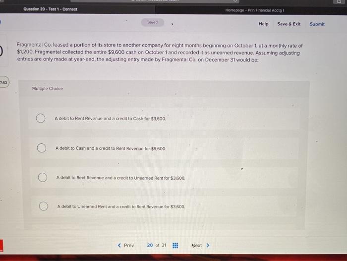  Question 20 - Test 1 - Connect Homepage - Prin Financial