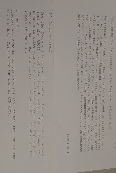 Assembly program III. Using the BX Register in the Register Indirect Mode