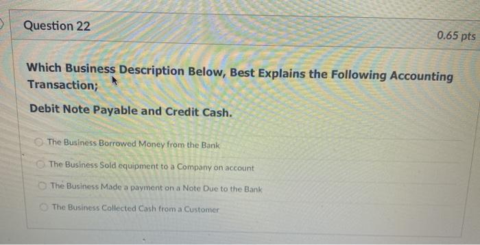  Question 22 0.65 pts Which Business Description Below, Best Explains the