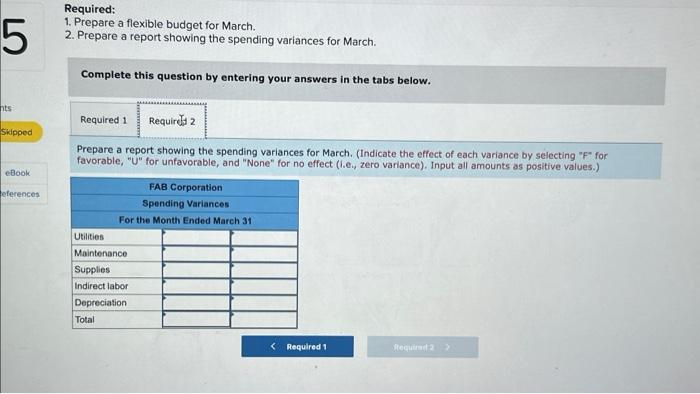 your answers in the tabs below. Prepare a flexible budget for March.