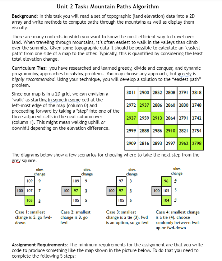  Unit 2 Task: Mountain Paths Algorithm Background: In this task you