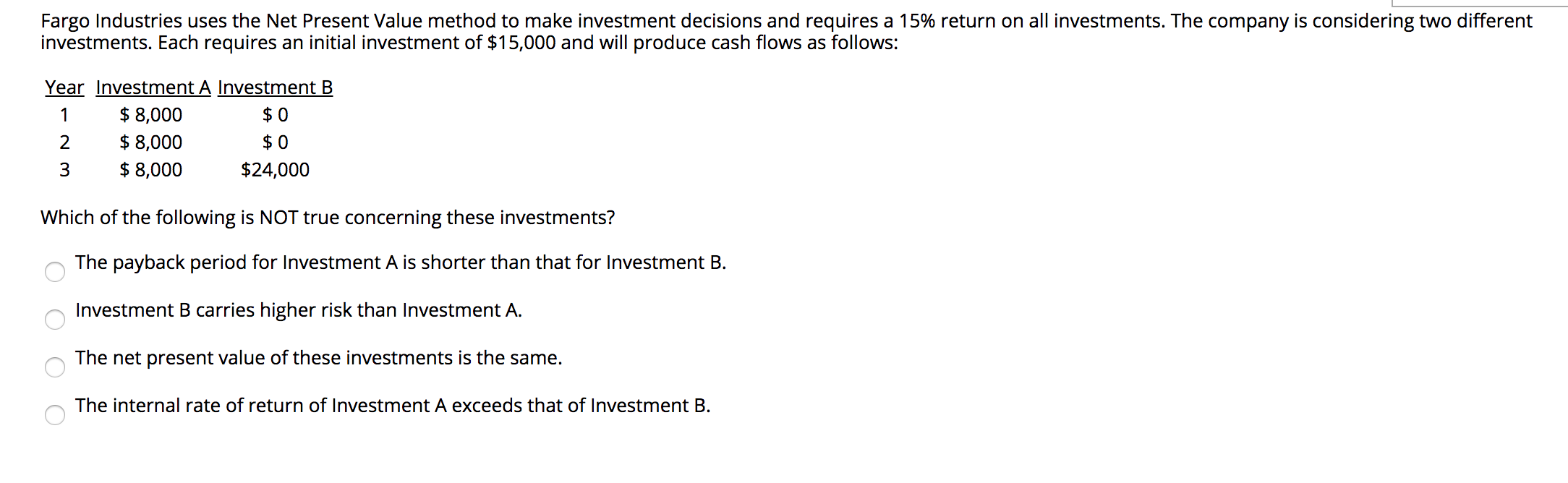 what would this answer be ? Fargo Industries uses the Net Present