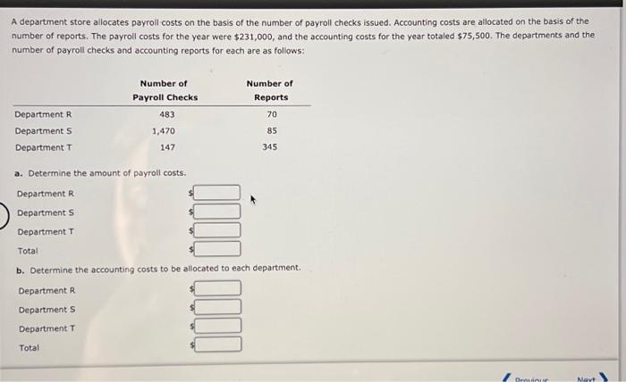 Can someone help me solve this! A department store allocates payroll costs
