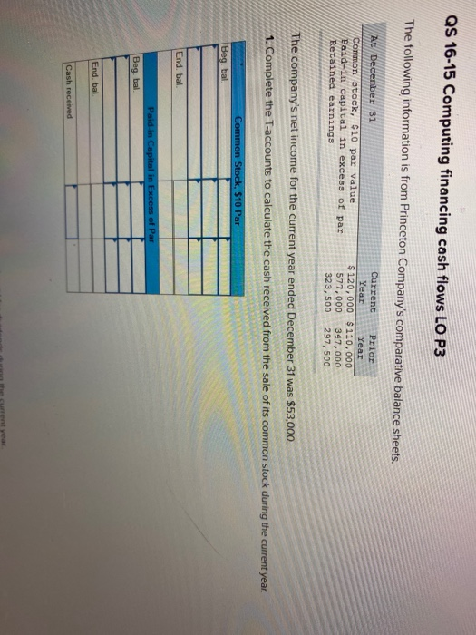  QS 16-15 Computing financing cash flows LO P3 The following information