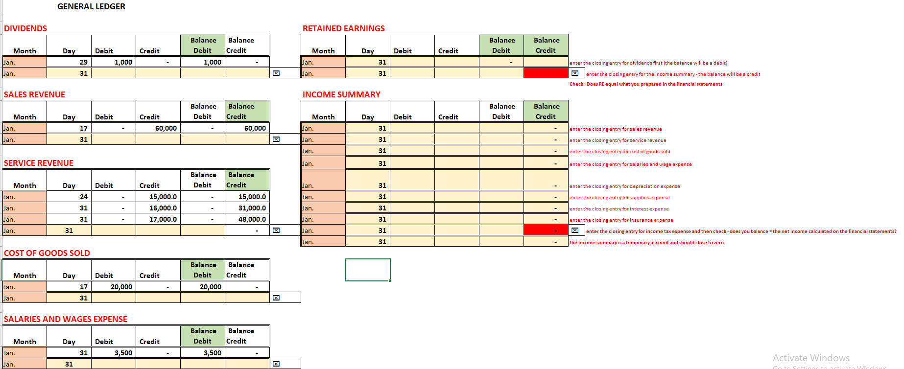  Just need help with closing entry GENERAL LEDGER DIVIDENDS RETAINED EARNINGS