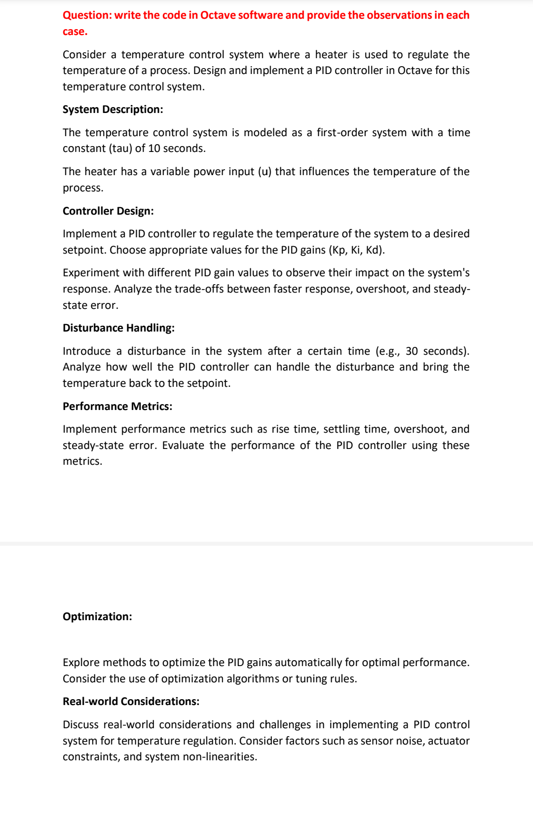  Question: write the code in Octave software and provide the observations