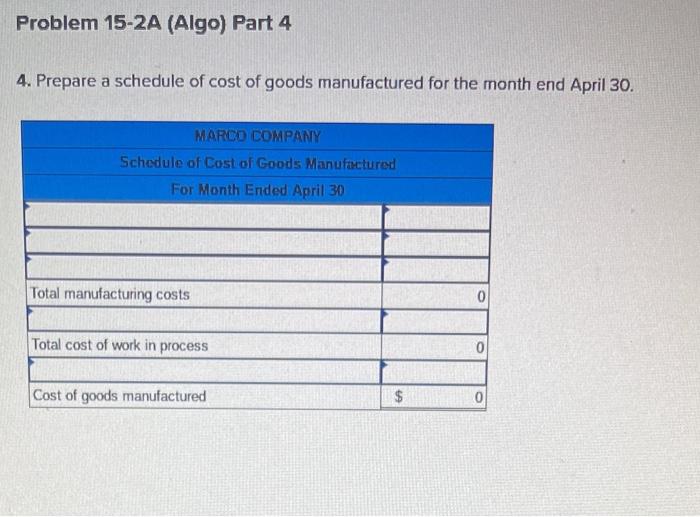 31 balance of $88,000. b. Raw materials purchases in April are $530,000,