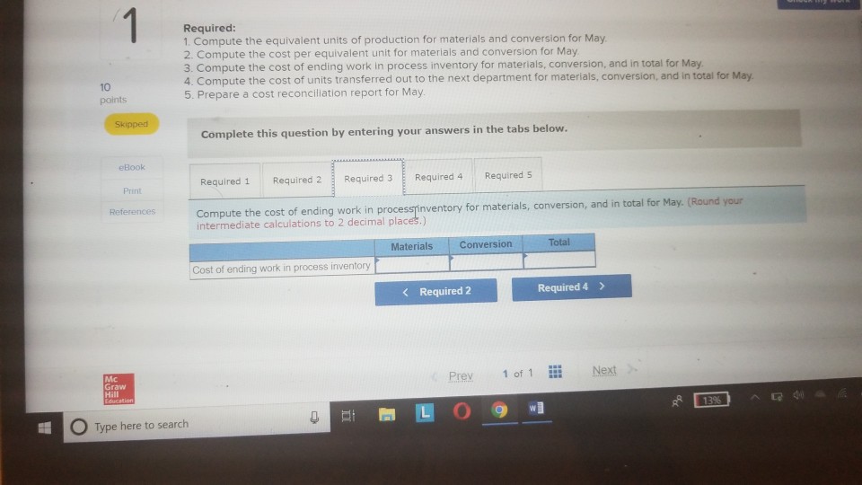 on work in the first department, Cooking, is given below for May