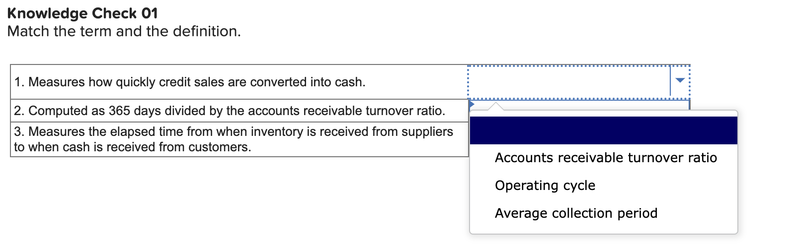 Knowledge Check 01 Match the term and the definition