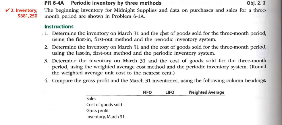 at Midnight Supplies and data on purchases and sales for a three-