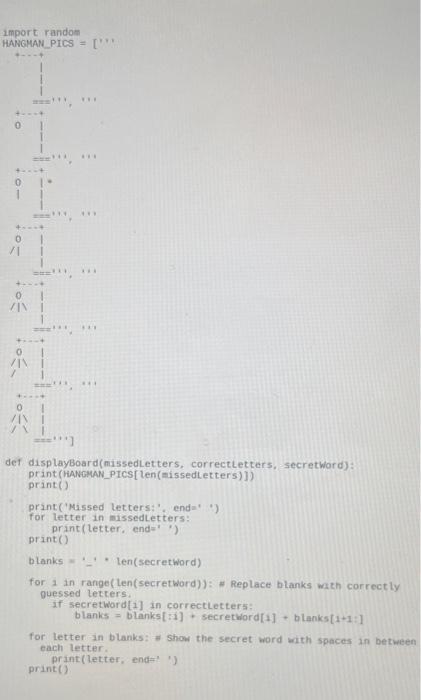 user for their name - Introduces the Hangman Game - List of